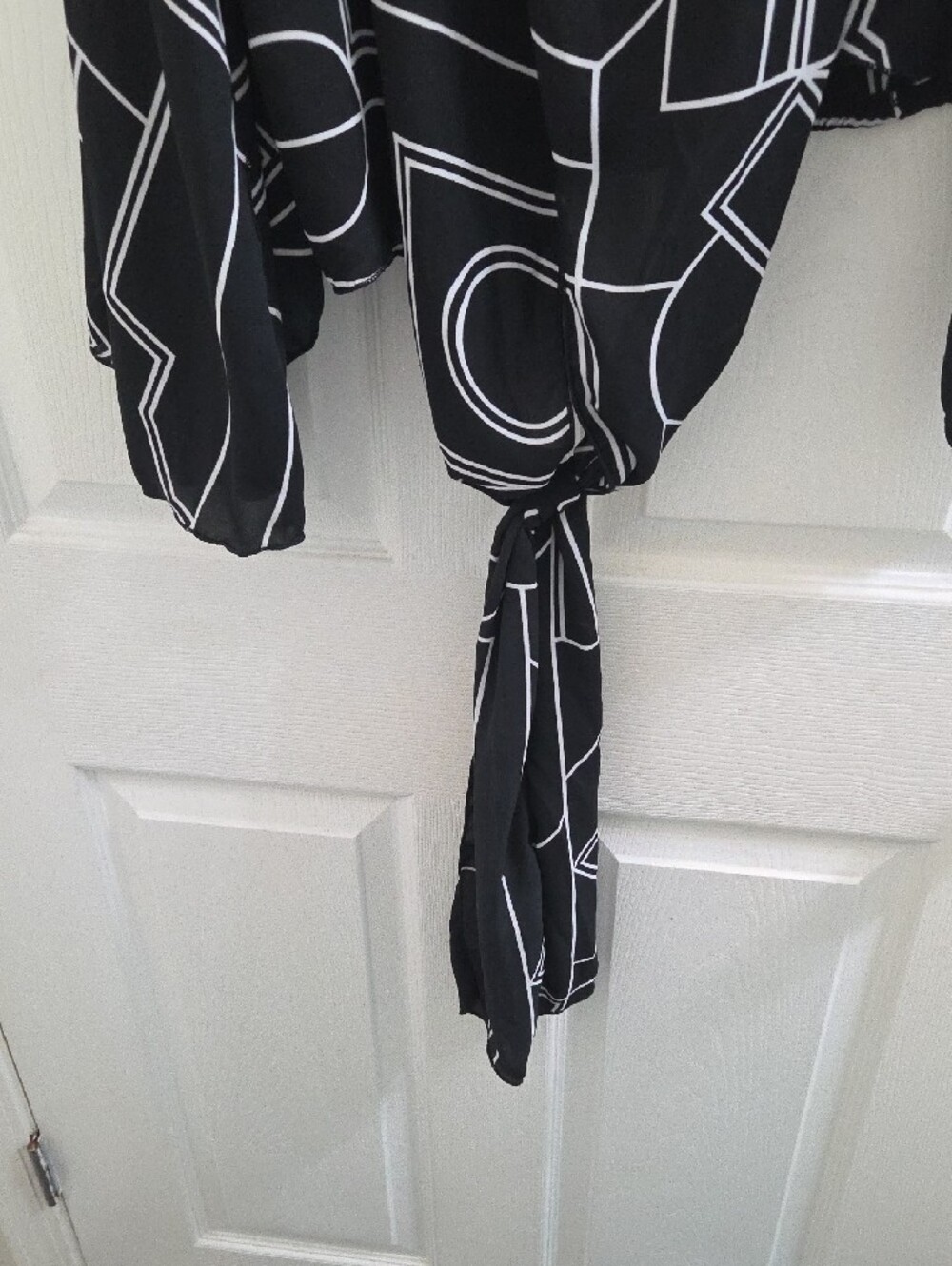 Ashley Stewart Black & White Geometric Tie-Front Blouse - Picture 5 of 9